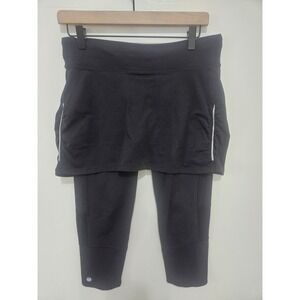 Athleta Black Skapri Skirted Capri Leggings Medium Zipper Pocket Reflective